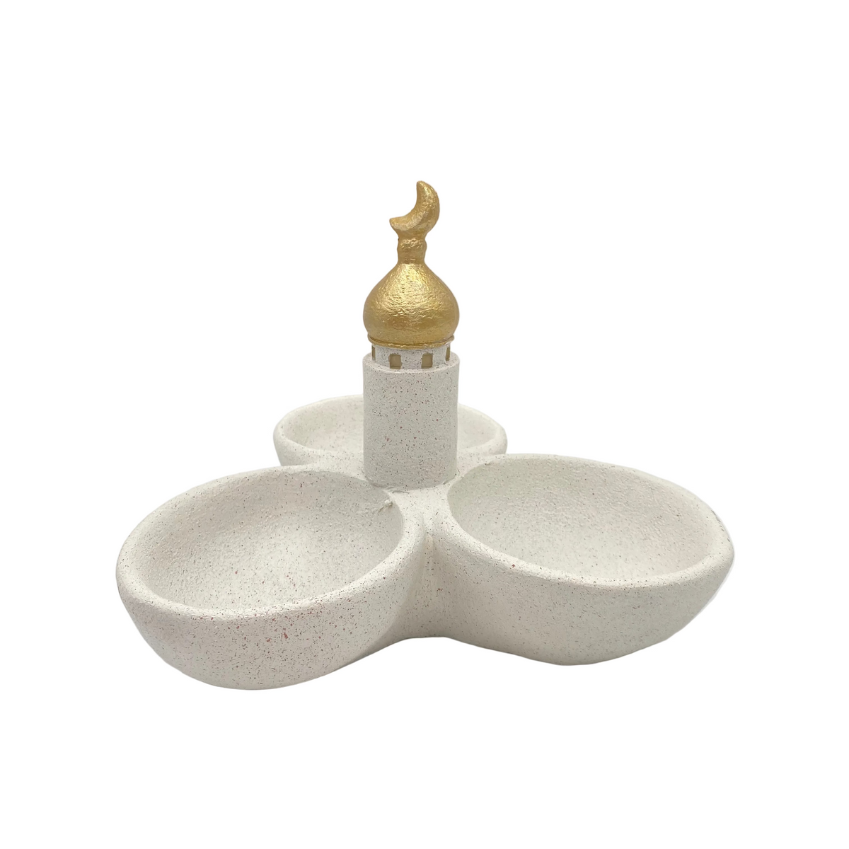3 Divided Compartments White & Gold Porcelain Decorative Serving Bowl