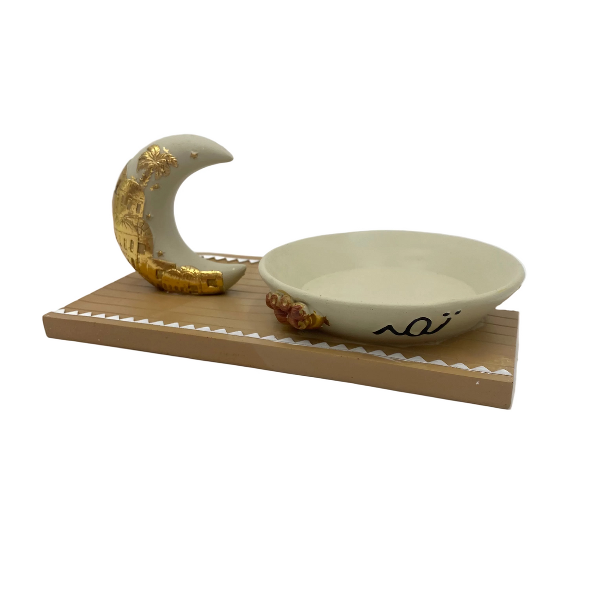 Beige & Gold Porcelain Decorative Serving Dates Plate With Crescent