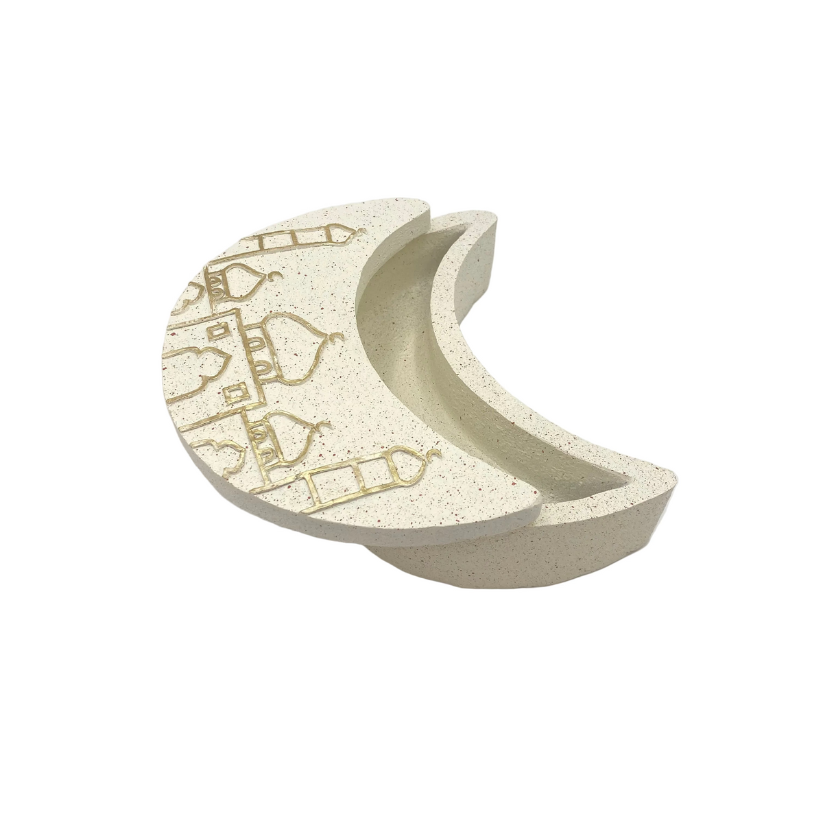 White & Gold Moon Shaped Porcelain Decorative Serving Plate With Lid
