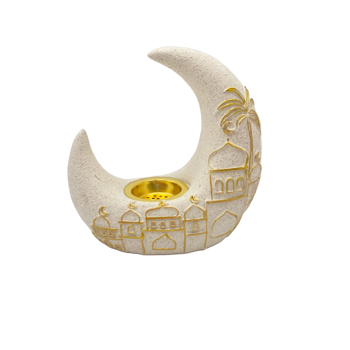 White & Gold Moon Shaped Porcelain Oud /Candle Burner