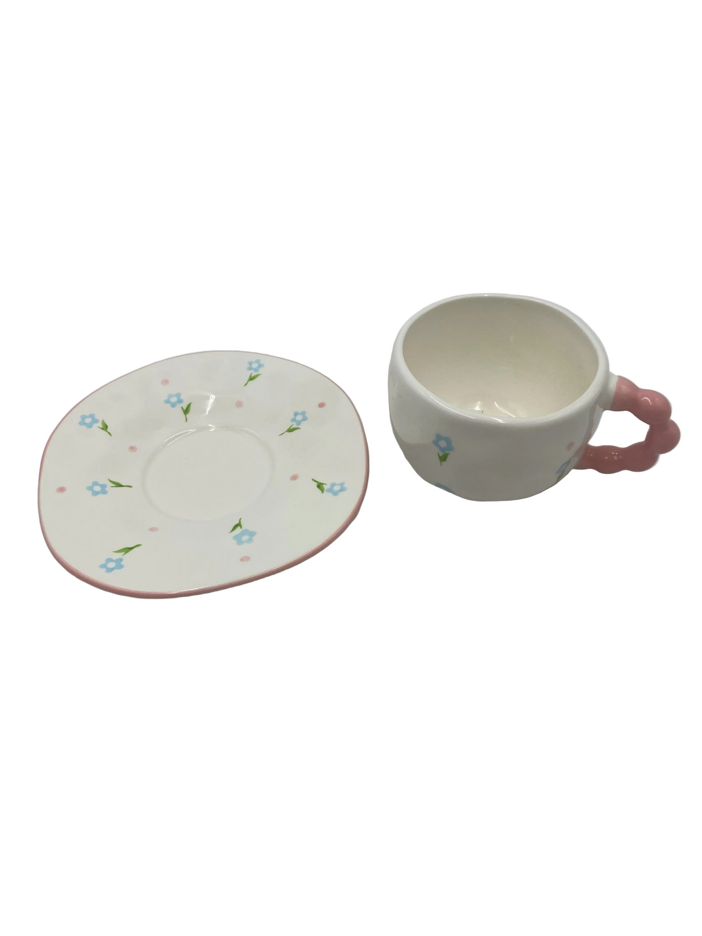 2 Pcs Ceramic Flower Mug With Plate Set