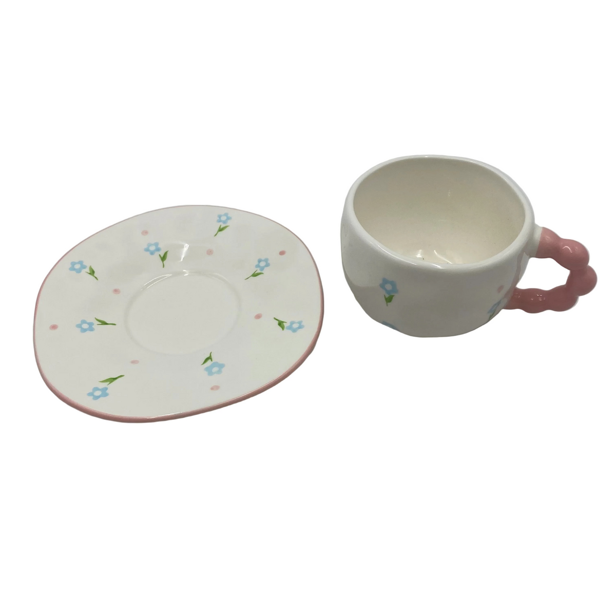 2 Pcs Ceramic Flower Mug With Plate Set
