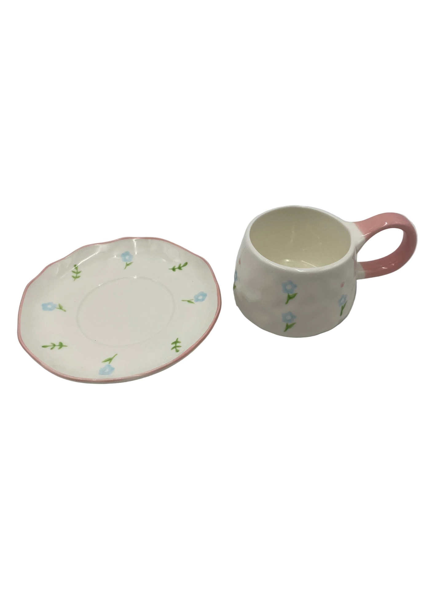 2 Pcs Ceramic Flower Mug With Plate Set