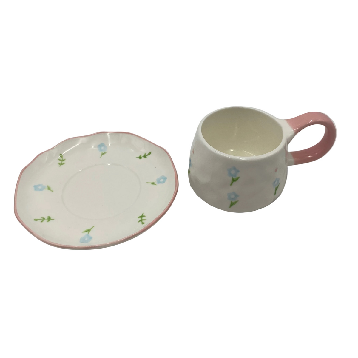 2 Pcs Ceramic Flower Mug With Plate Set
