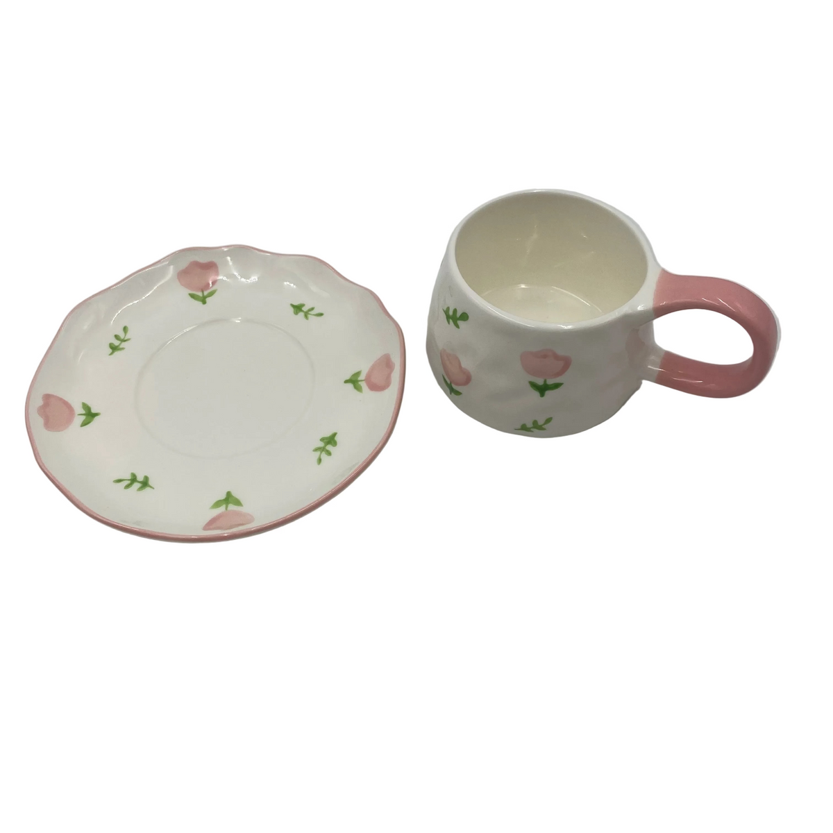 2 Pcs Ceramic Flower Mug With Plate Set