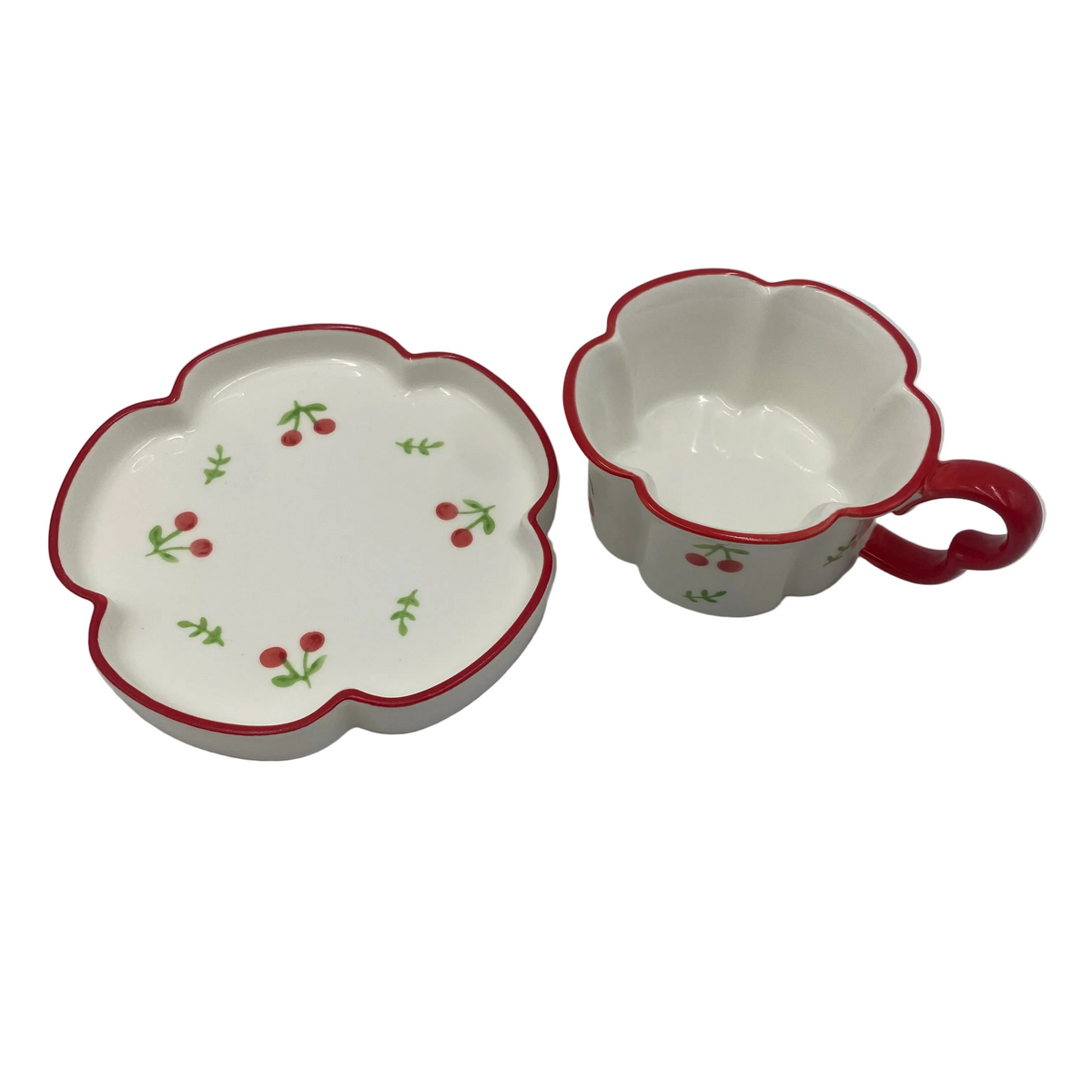 2 Pcs Cherry Ceramic Mug With Plate Set