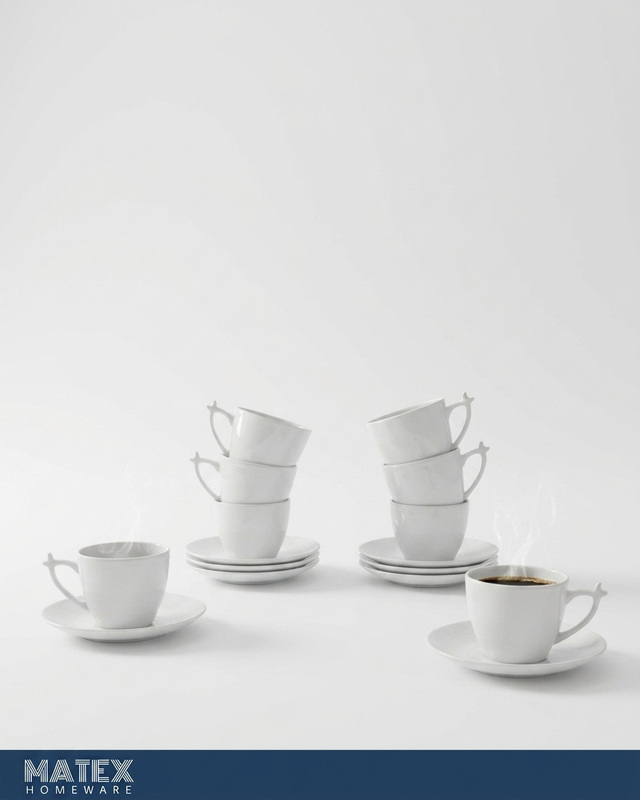 Gloss White Porcelain Cup & Saucer Set - 12 servings