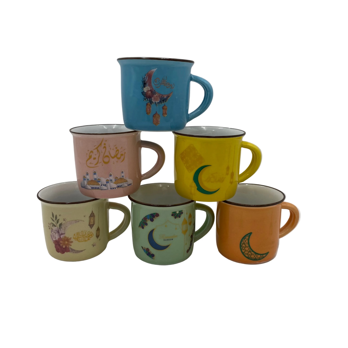 6 Pcs Colored Ceramic Coffee Cups Set