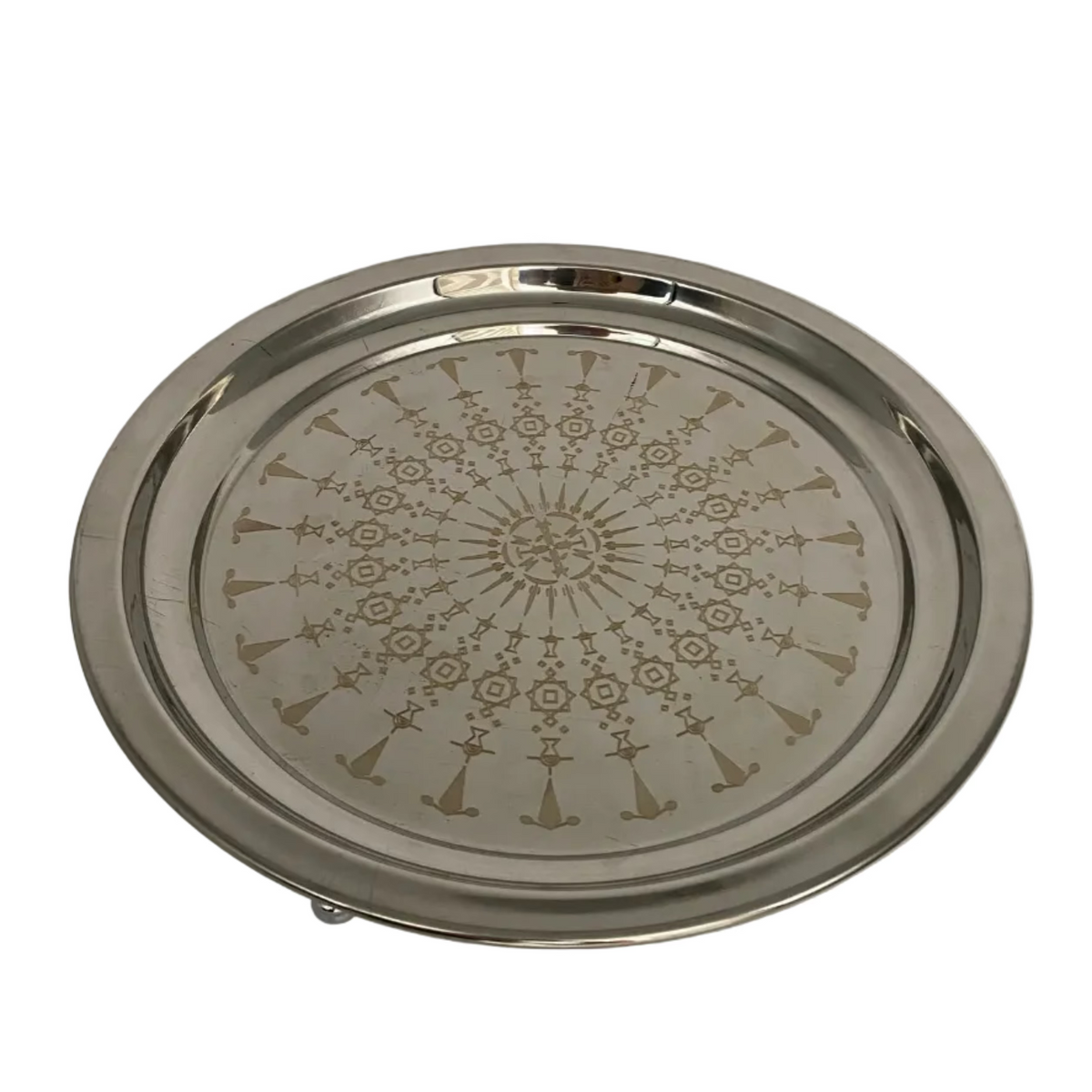 Stainless Steel Silver Cake Plate With Three Legs