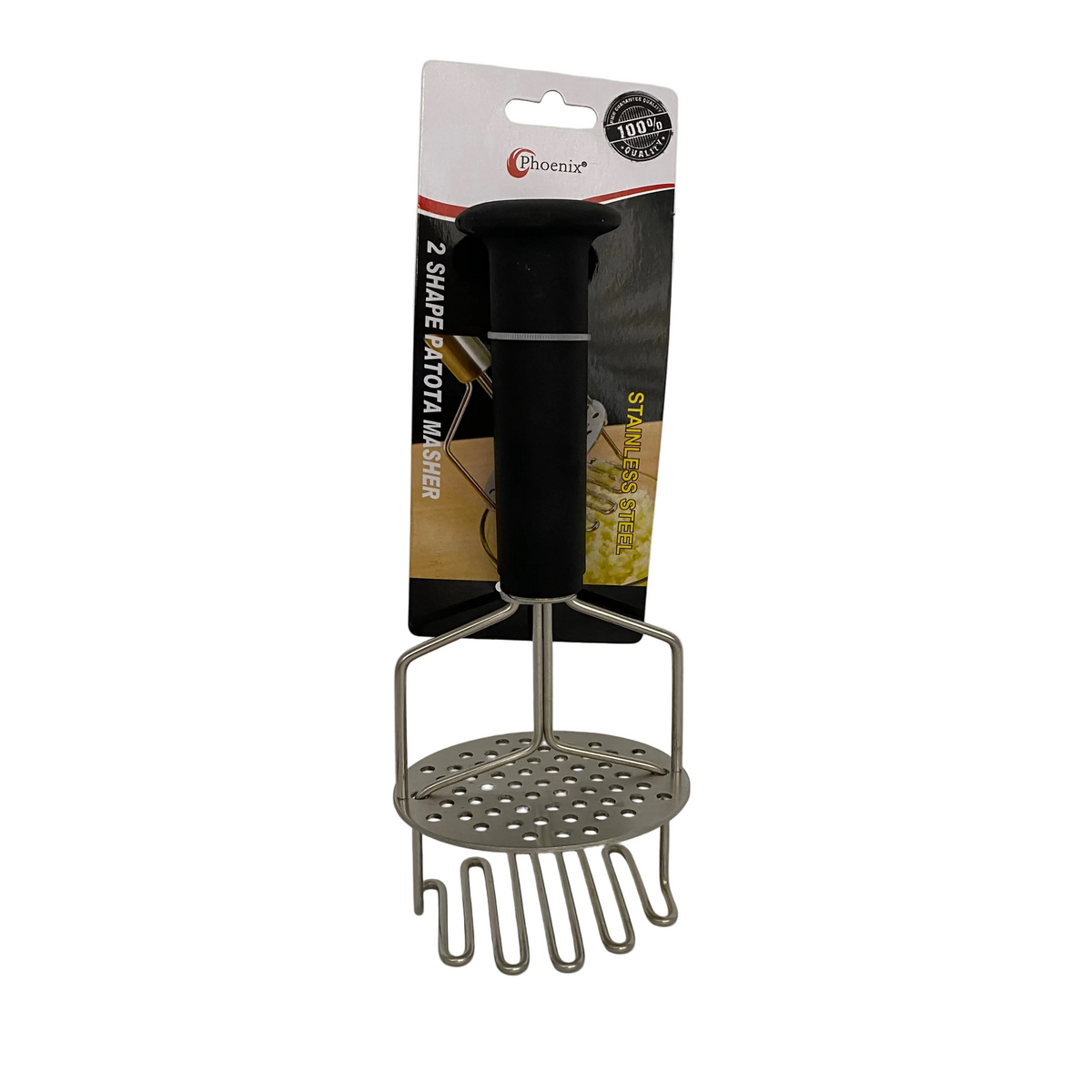 Phoenix, 2 Shape Stainless Steel Potato Masher -Black Handle