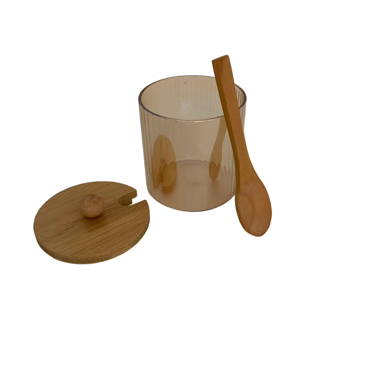 Glass Amber With Bamboo Sugar Pot