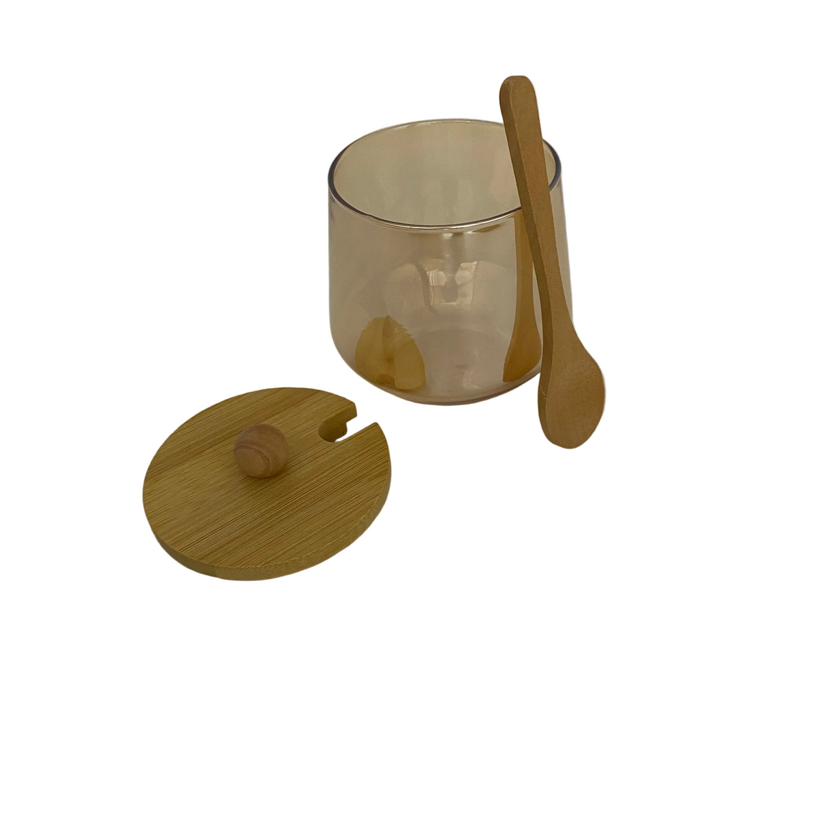 Glass Amber With Bamboo Sugar Pot