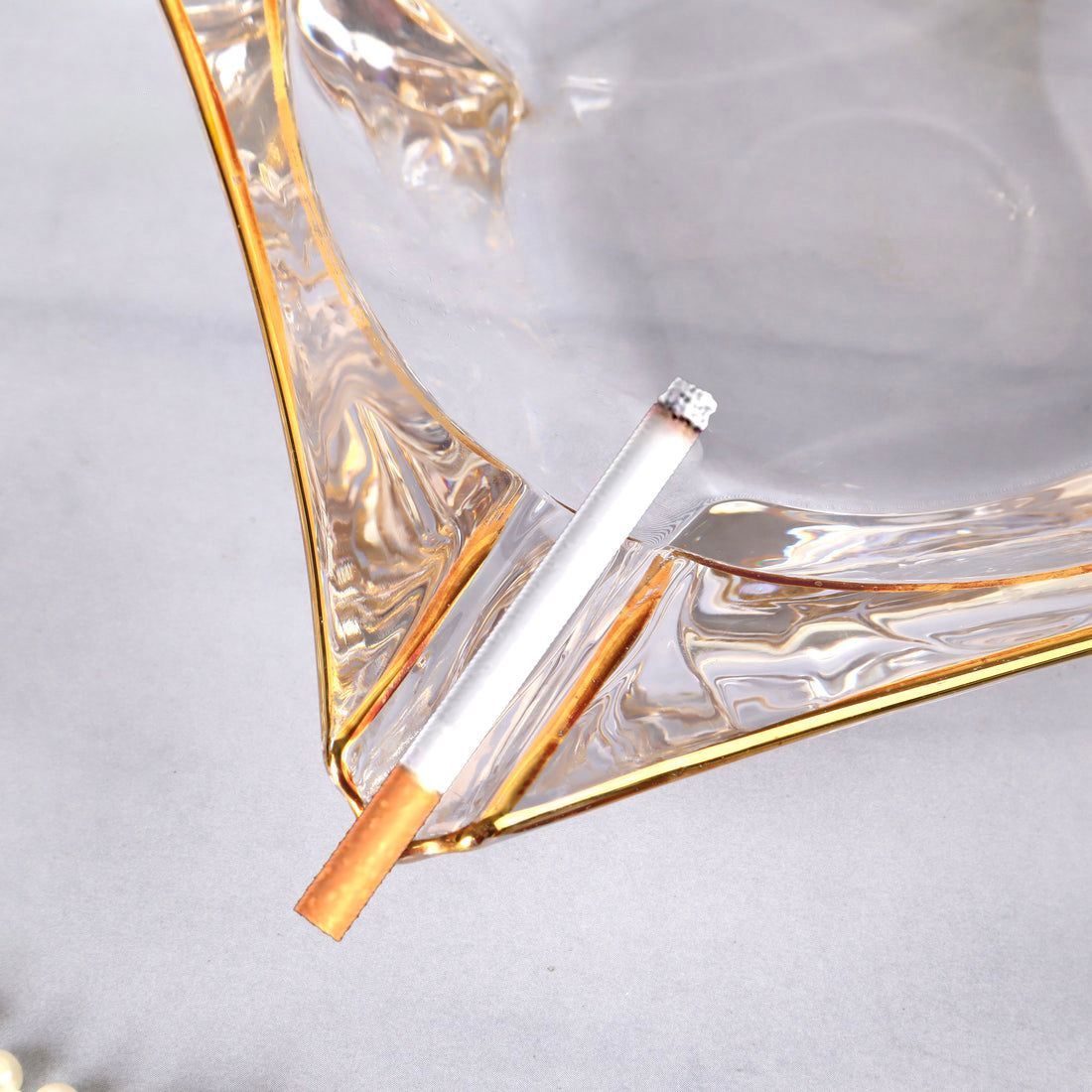 Glass Ash Tray With Elegant Golden Rim Design