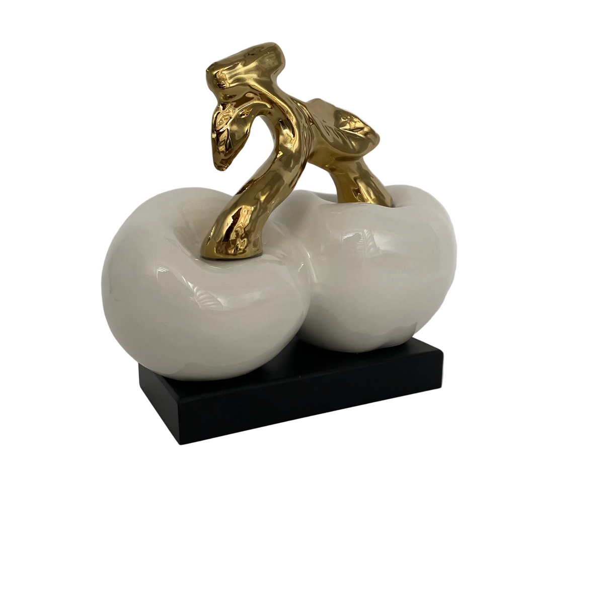 White & Gold Porcelain Cherry Ornament With Black Badec