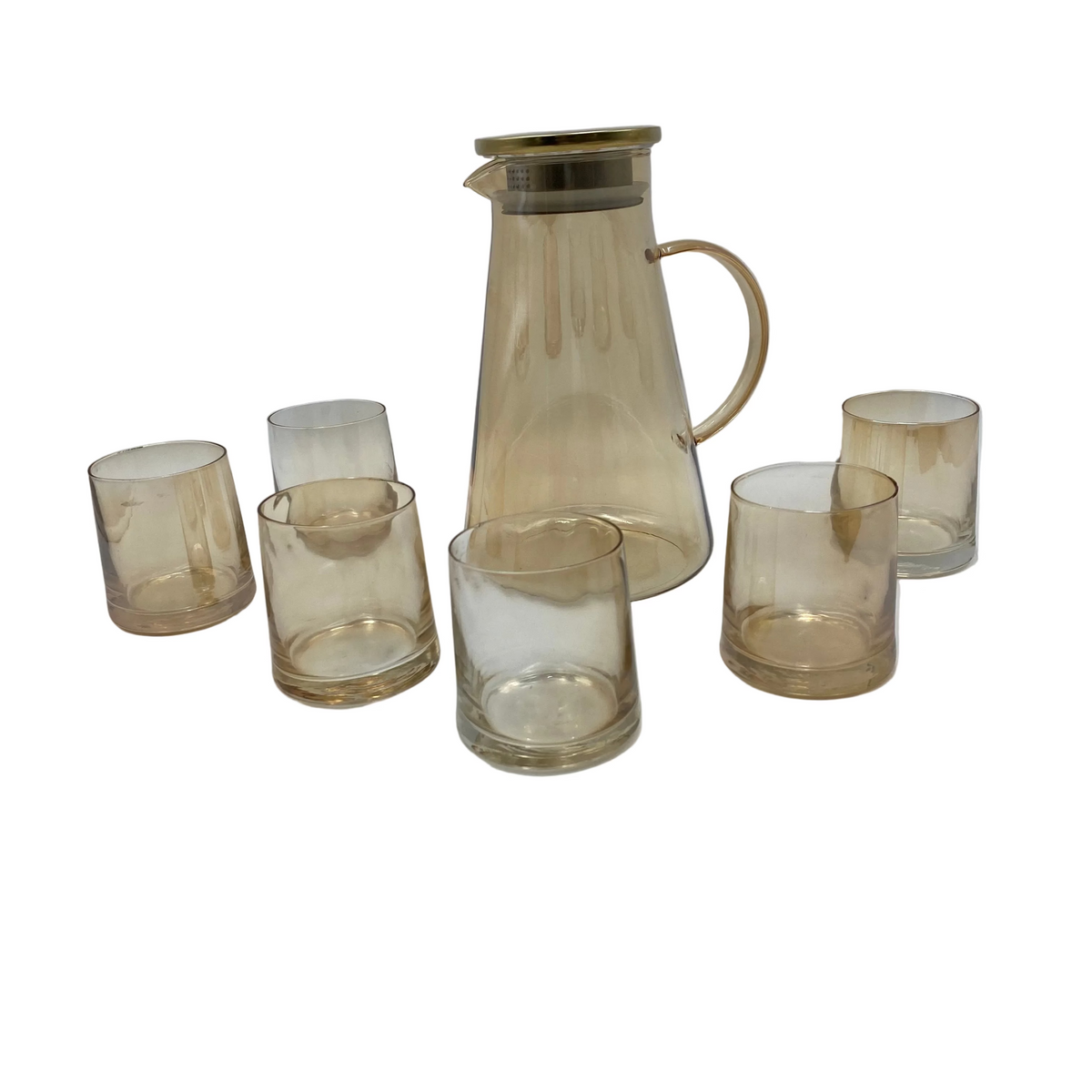 Phoenix, 7 Pcs Glass Amber Kettle With Cups Set