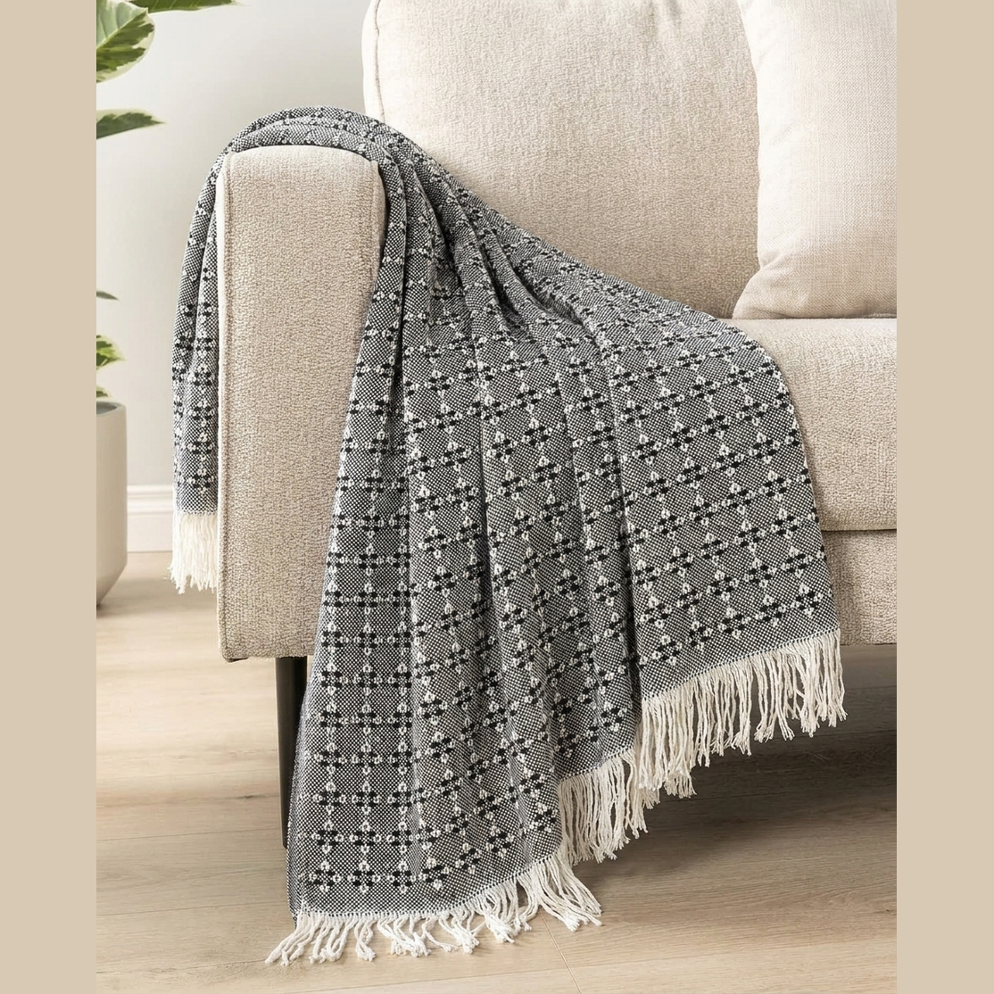 Graphite Trellis Throw Blanket