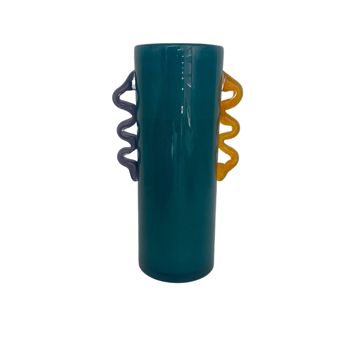 Colored Handle Cylinder Blue Glass Vase