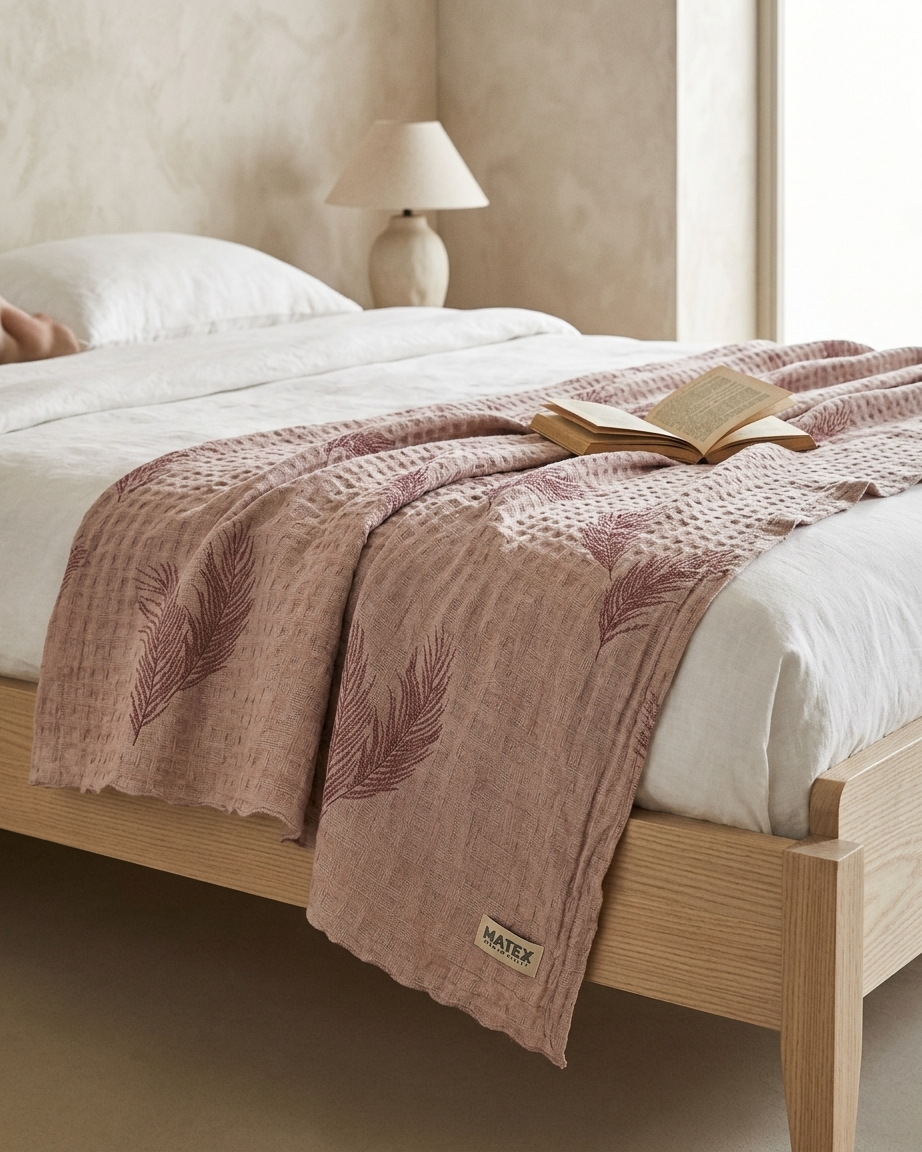 Blush Fern Cotton Piqué Blanket