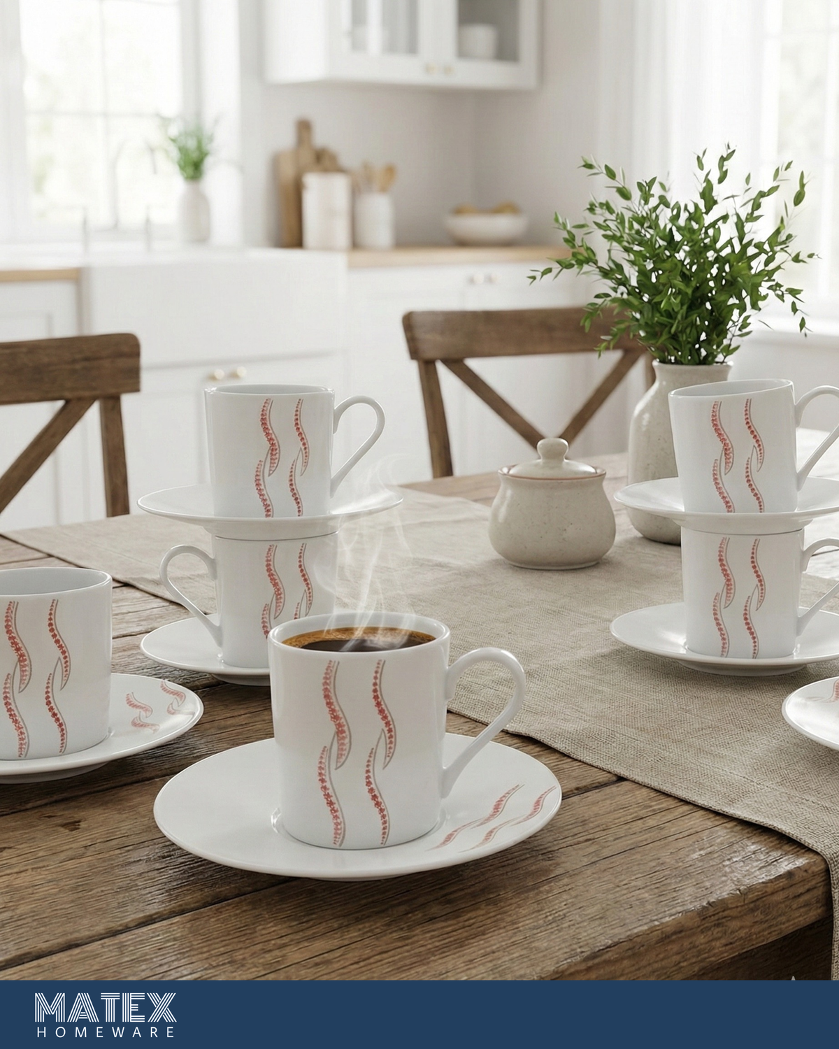 Wavy Porcelain Cup & Saucer Set - 12 servings