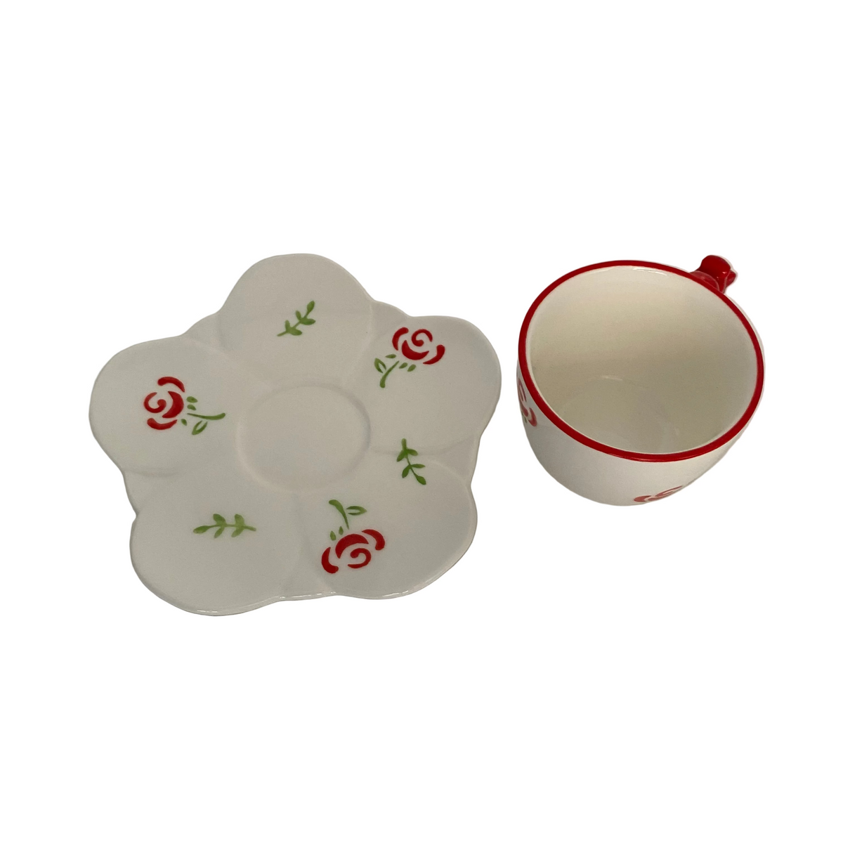 12 Pcs Red Flower Ceramic Coffee Cups With Saucers Set