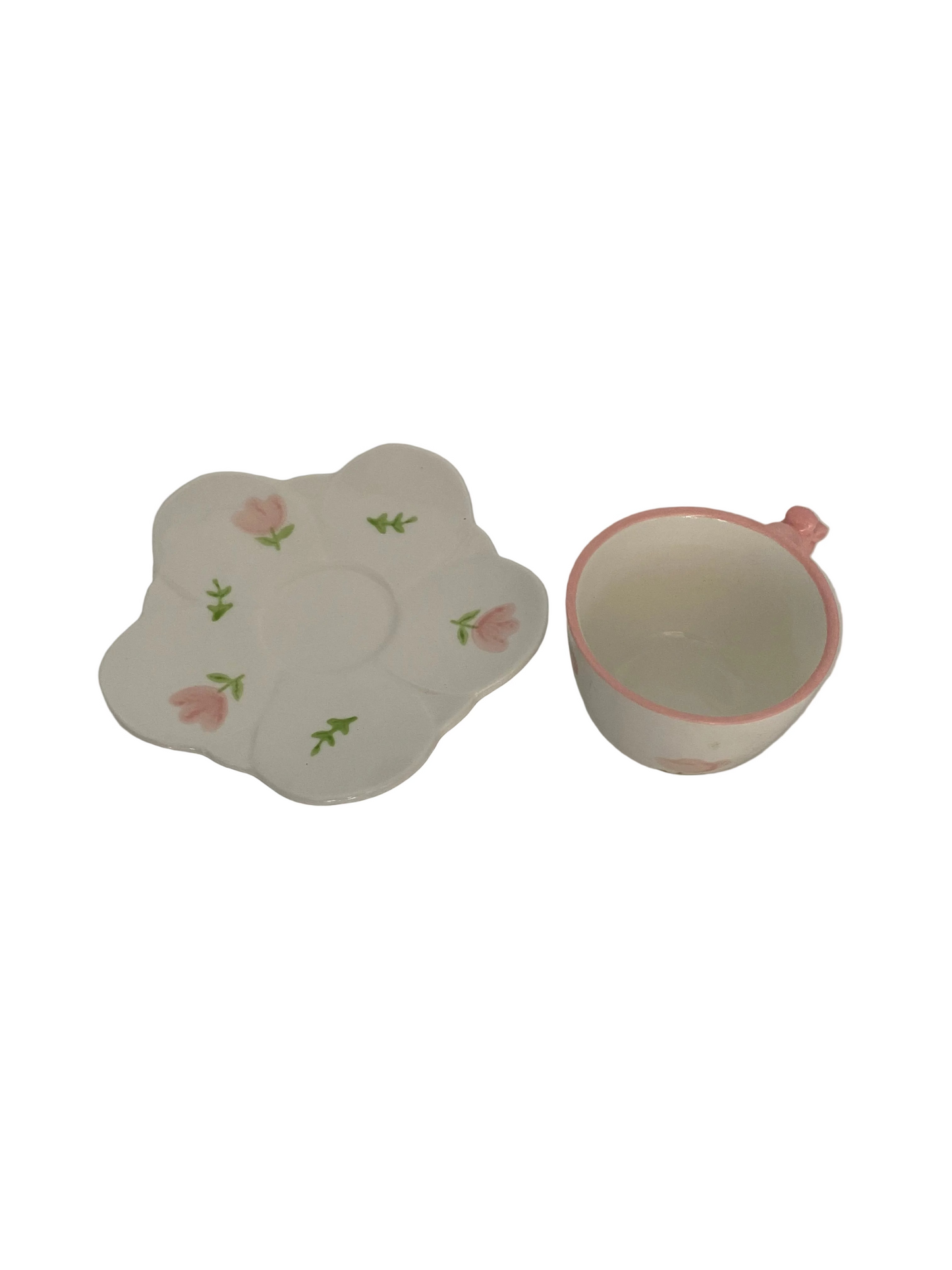 12 Pcs Pink Flower Coffee Cups With Saucers Set