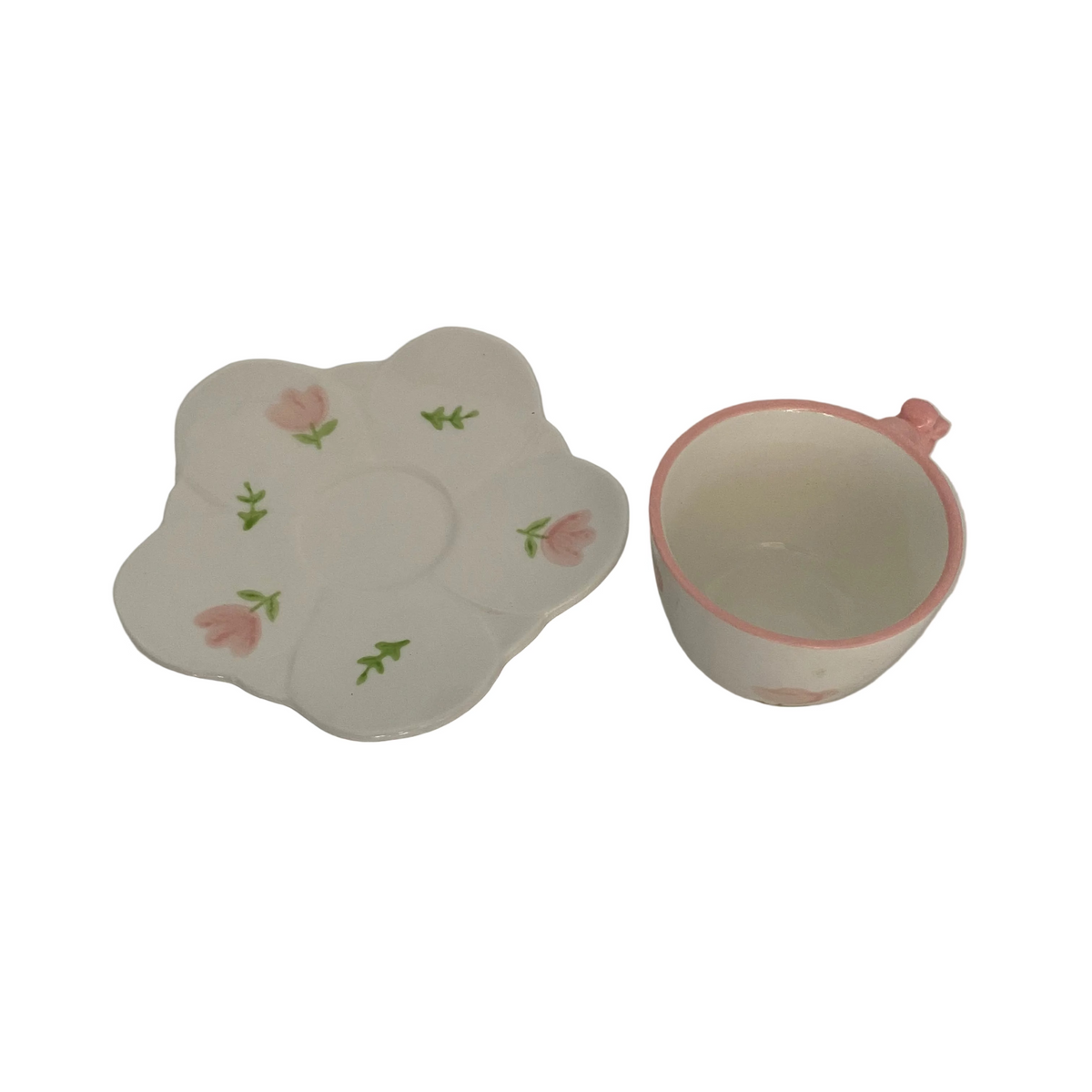 12 Pcs Pink Flower Coffee Cups With Saucers Set