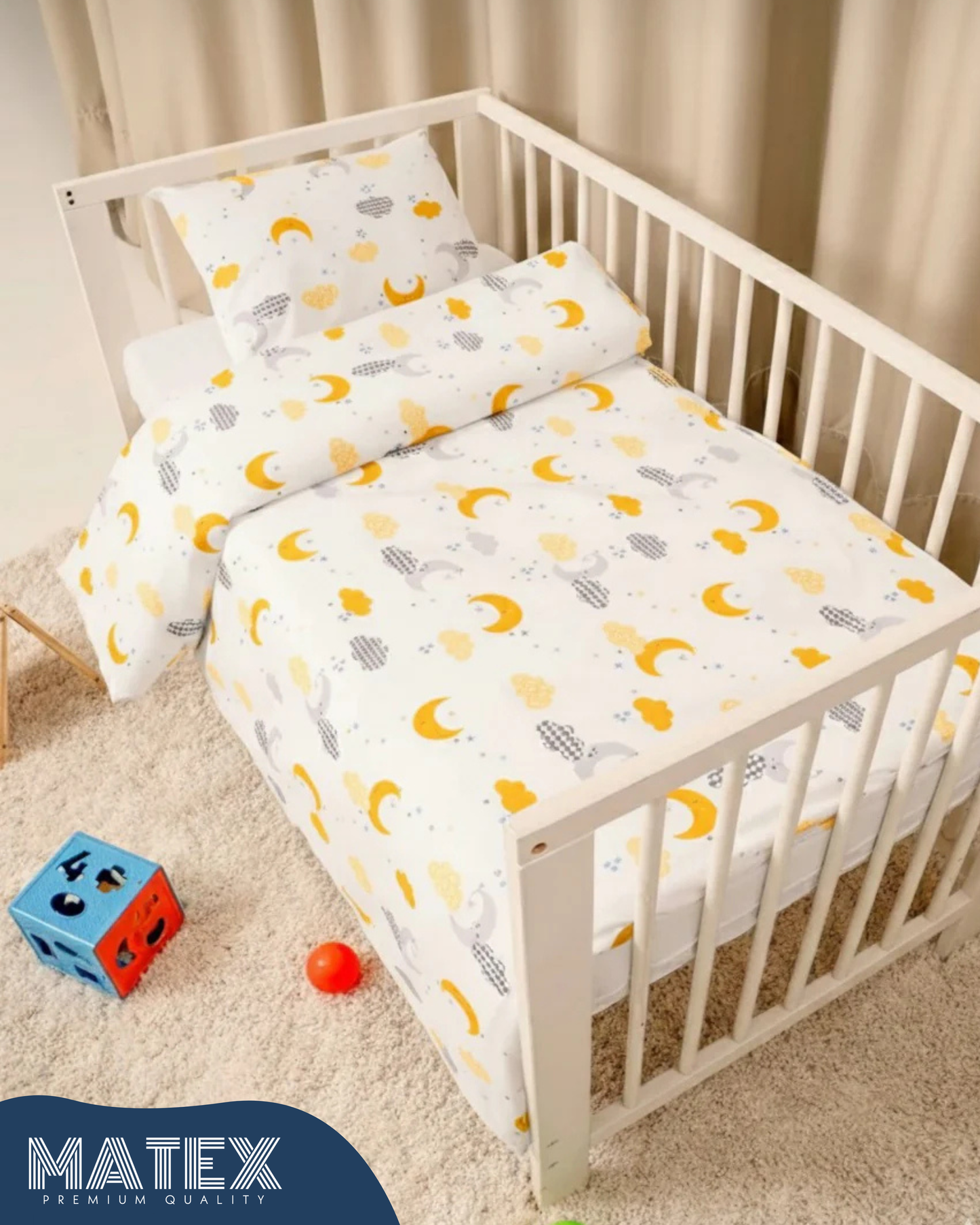 Yellow Nights theme Baby Bed Crib Set 100% Cotton