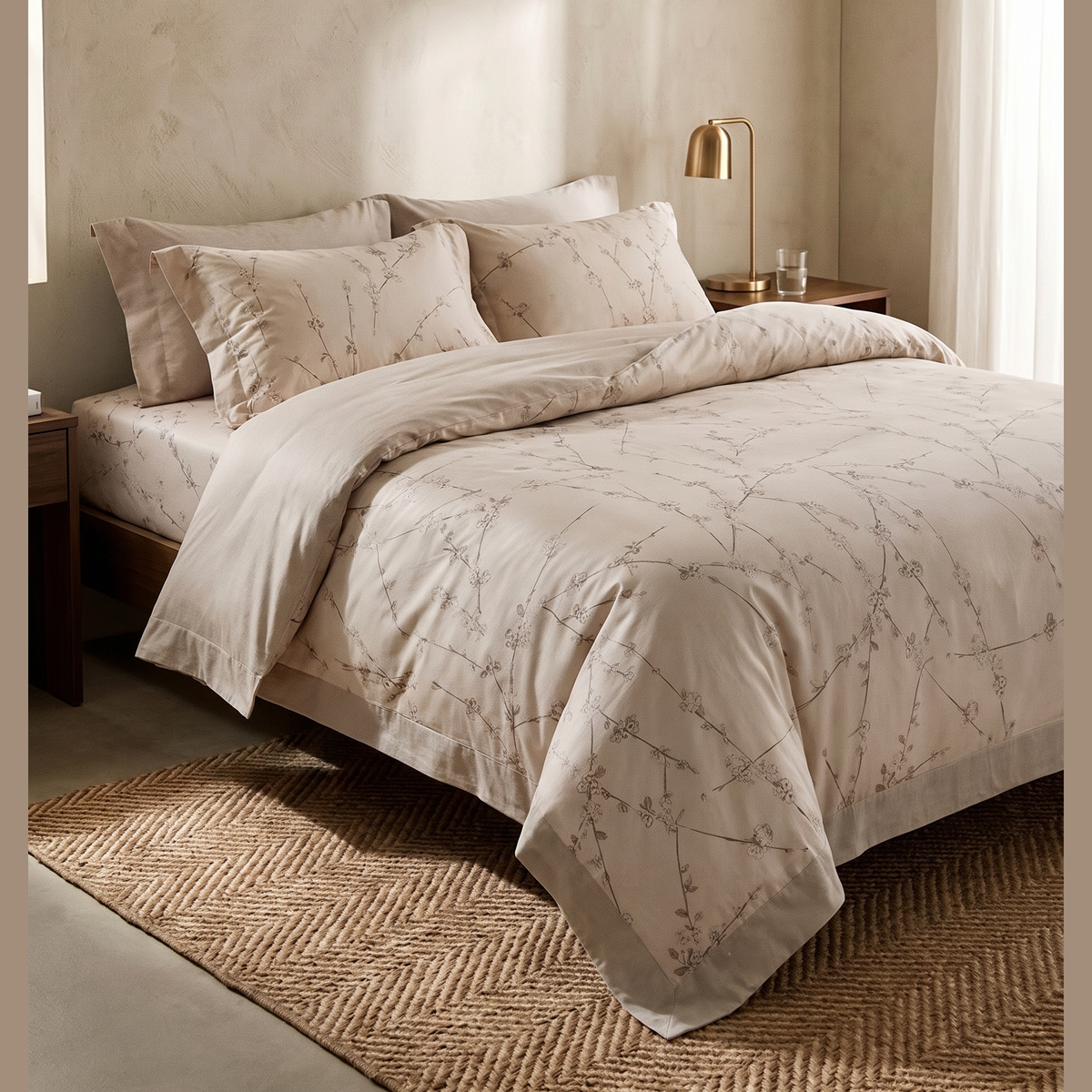 King Size Nude Blossom Bed Set Cotton-300TC