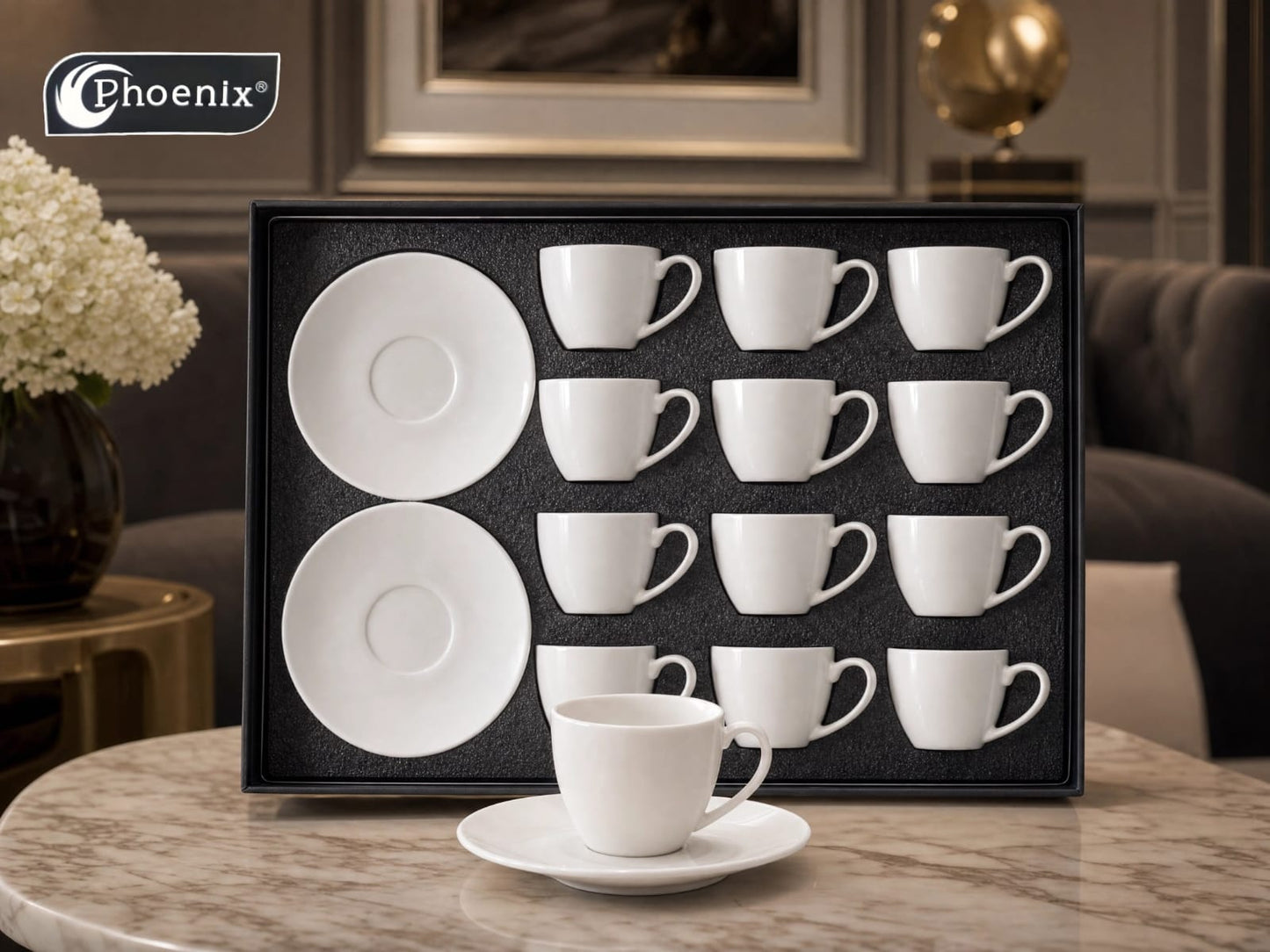 Phoenix,24 Pcs Coffee Cups With Saucers Set