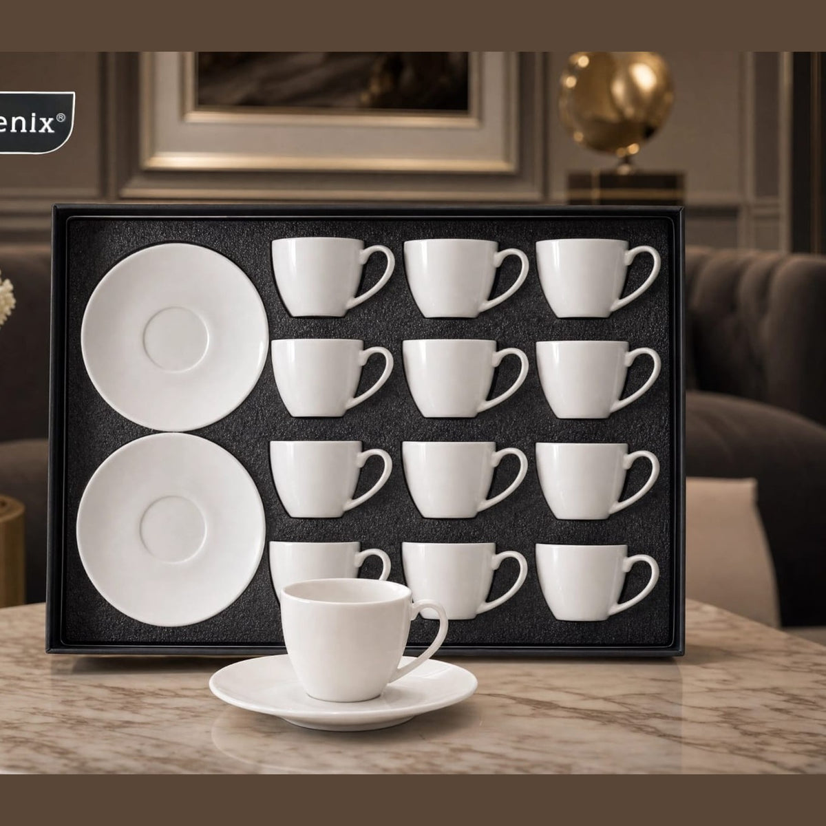 Phoenix,24 Pcs Coffee Cups With Saucers Set