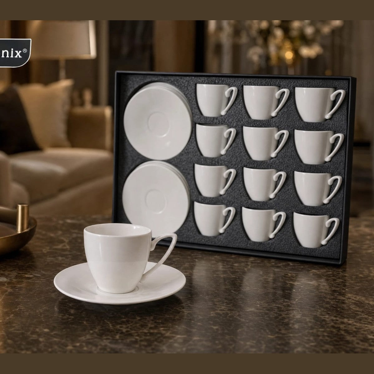 Phoenix,24 Pcs Coffee Cups With Saucers Set