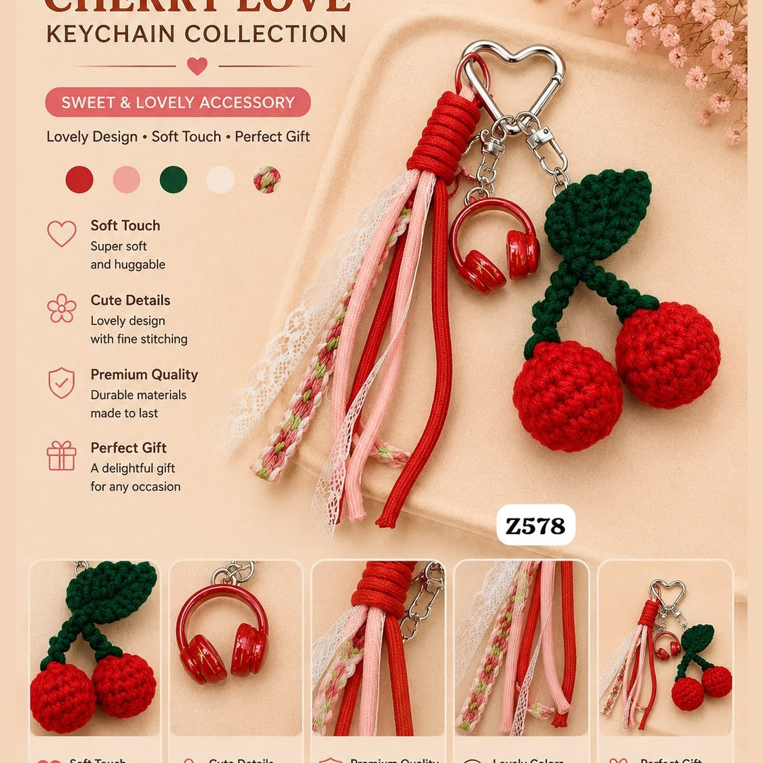 Crochet Cherry Keychain