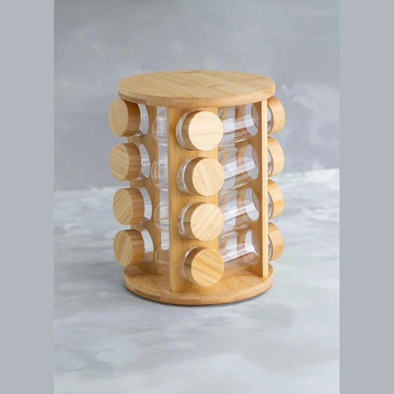 16 Pcs Glass Spice Set Jar With Bamboo Rotating Stand