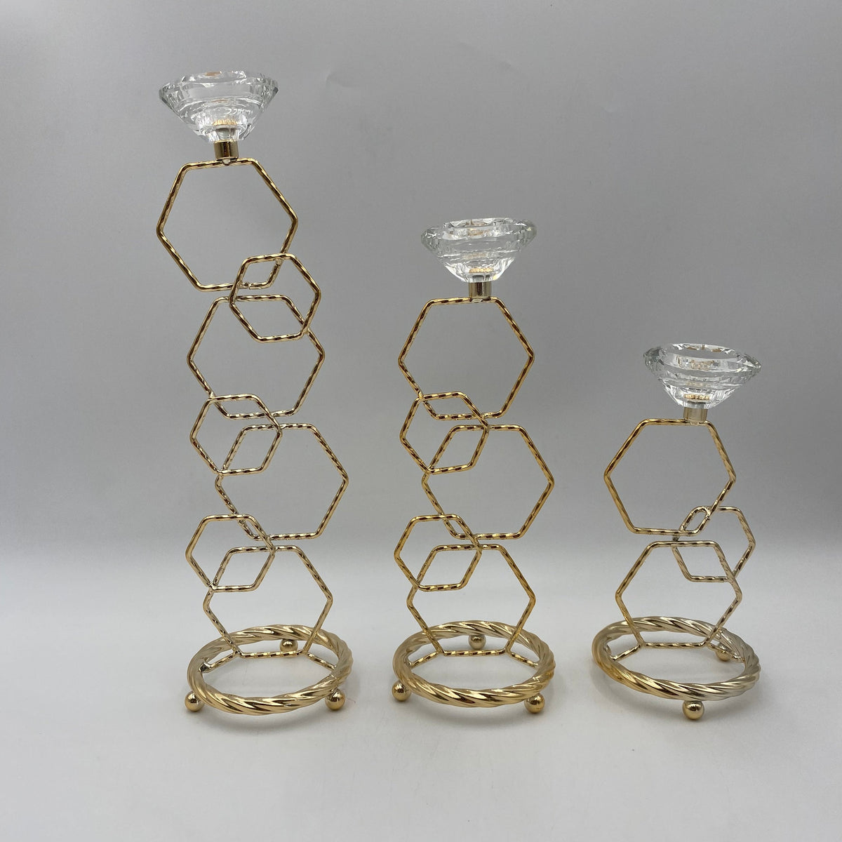 Set 3 Pcs Luxury Gold Metal Stainless Steel Candle Holder