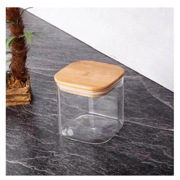 Square Glass Storage Jar With Bamboo Wood Lid