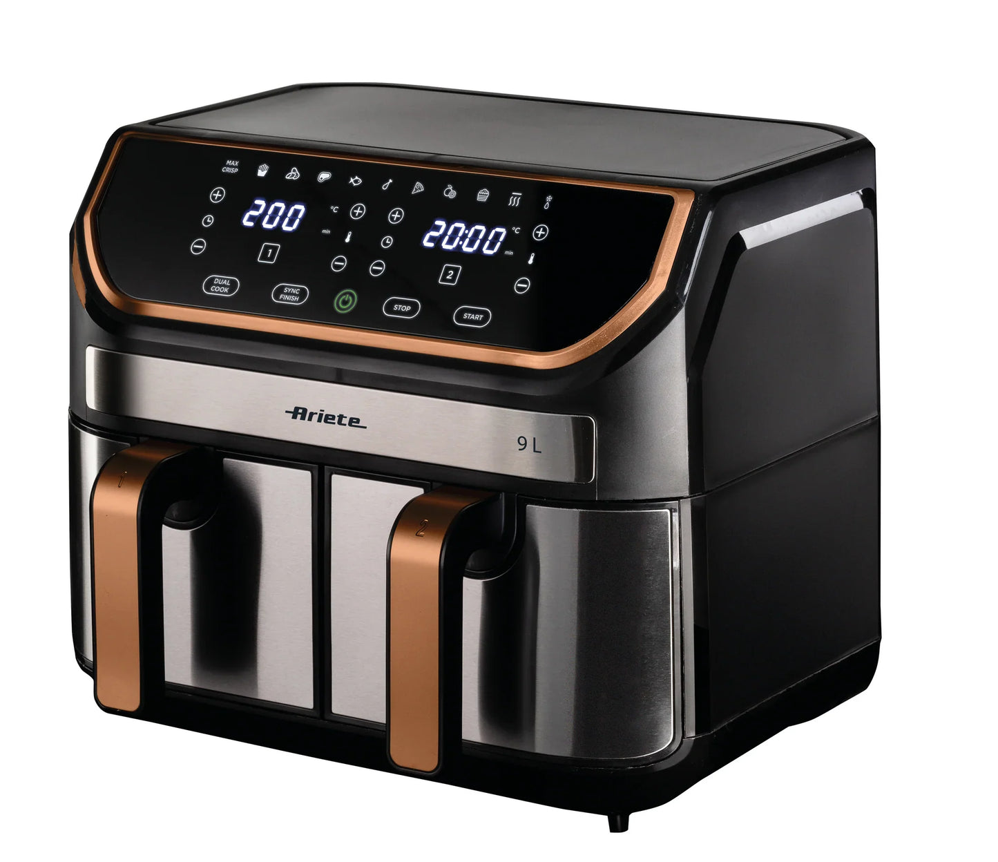 Ariete Air Fryer 9L – 11 Preset Programs, Digital Display, Dishwasher Safe Dual Basket Air Fryer with Rapid Air Technology