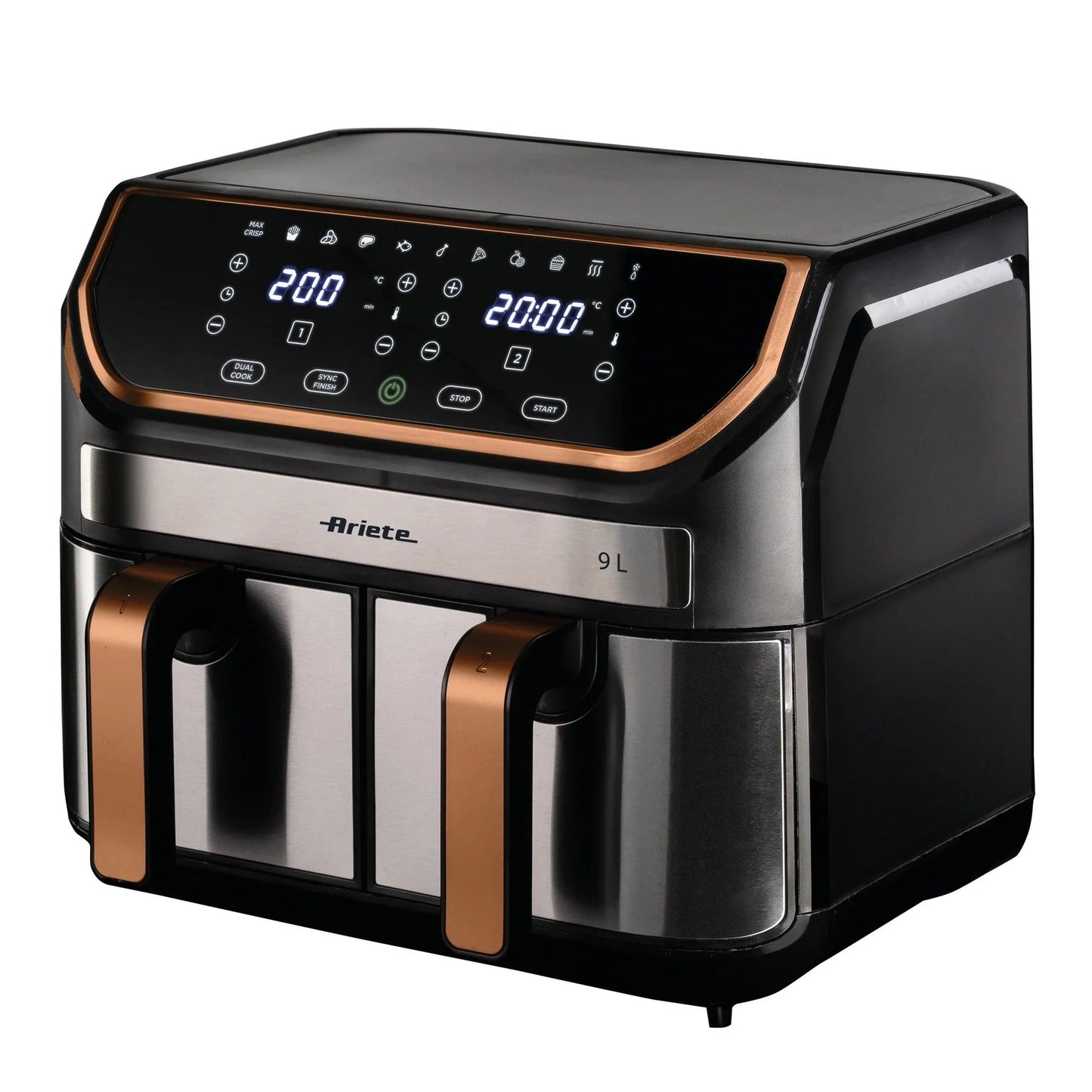 Ariete Air Fryer 9L – 11 Preset Programs, Digital Display, Dishwasher Safe Dual Basket Air Fryer with Rapid Air Technology