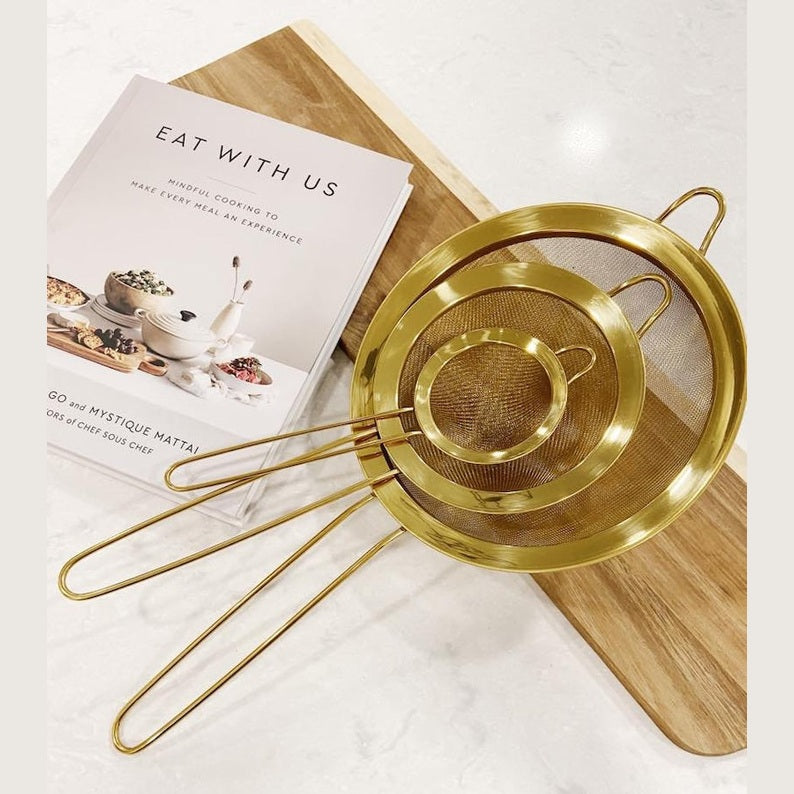 3 Pcs Gold Stainless Steel Fine Mesh