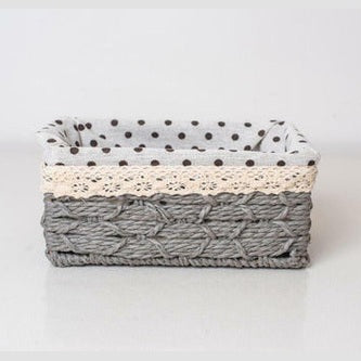 3 Pcs Rectangular Woven Basket With Printed Fabric Set