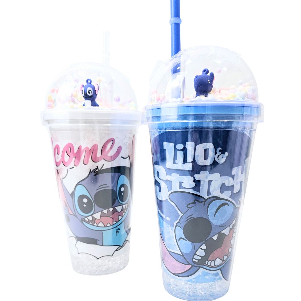 Stitch Plastic Cup With Straw 480 ML