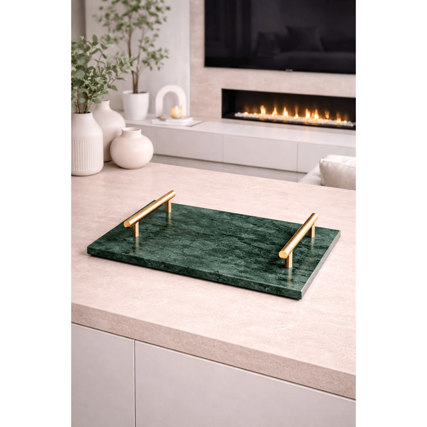 Emerald Marble Tray with Gold Handles