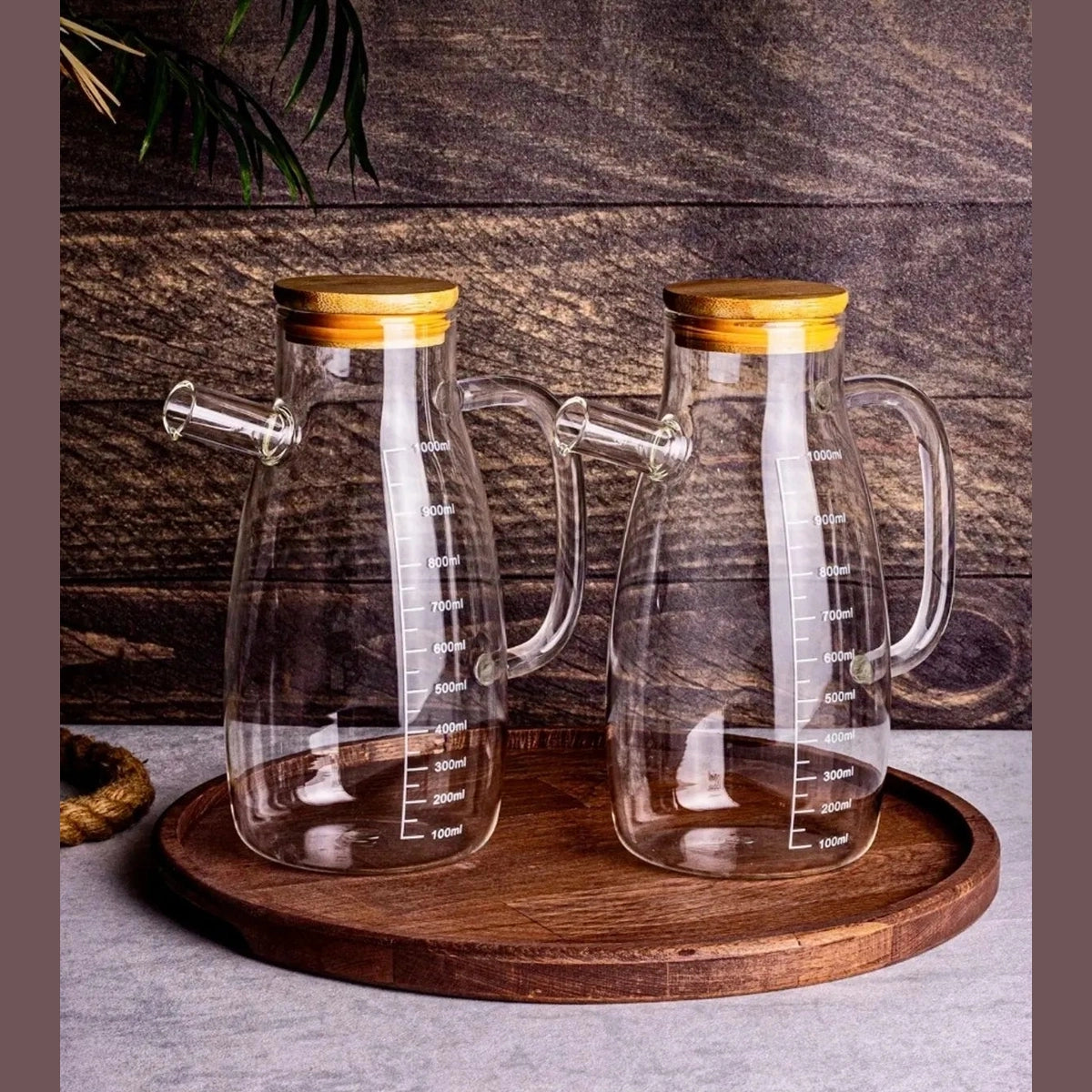 1000 ml Glass Oil Jug With Bamboo Lid