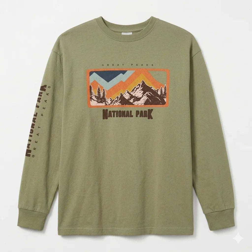 Zara Boy's Khaki Green "National Park" Graphic Long Sleeve Blouse | Zara In Lebanon