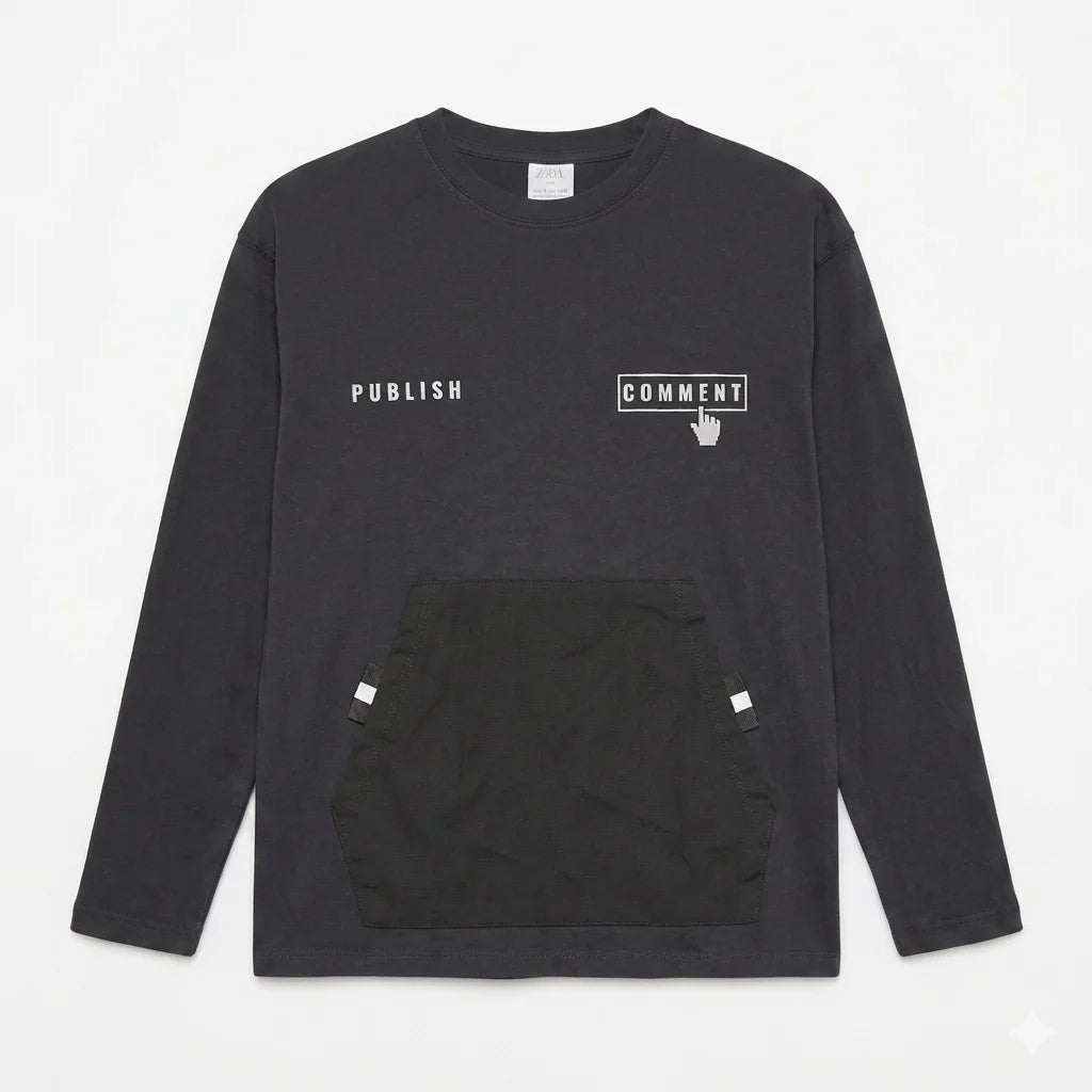 Zara Boy's Dark Grey Kangaroo Pocket Long Sleeve Blouse | Zara In Lebanon