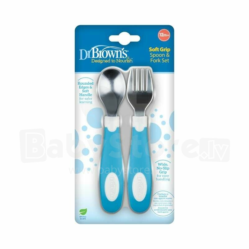 DrBrown's - Soft-Grip Spoon And Fork Set (12m+) - 2 pack - Blue