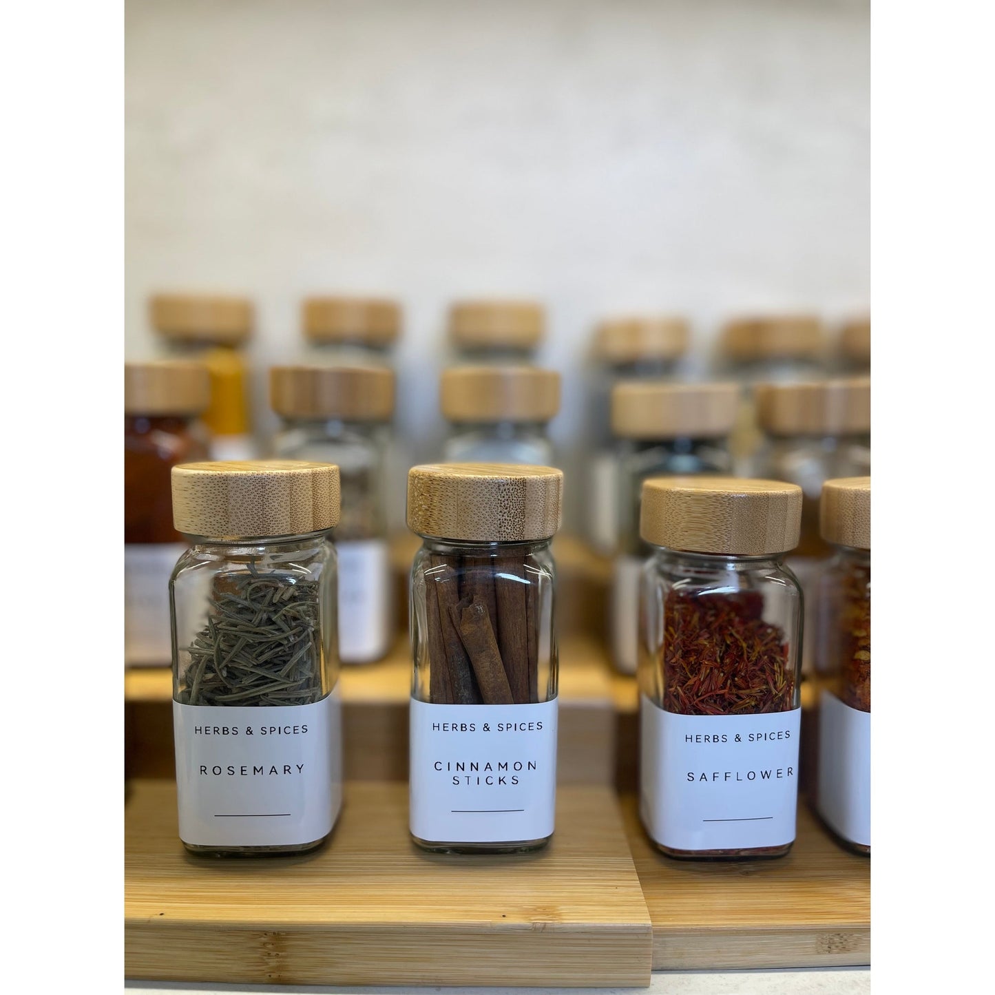 Bamboo Expandable 3-Tier Rack W/ 12 Spice Jar Shakers