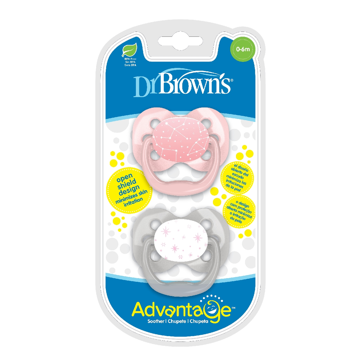 DrBrown's - Advantage Soother - Stage 1 (0-6m) - 2pack - Pink