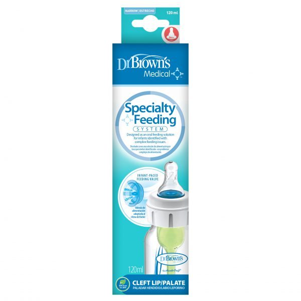 DrBrown's - Anti-Colic Op+ - Narrow Speciality Feeding Bottle - Cleft Palate - 120ML - Single With Nipple Level 1 - Slow Flow