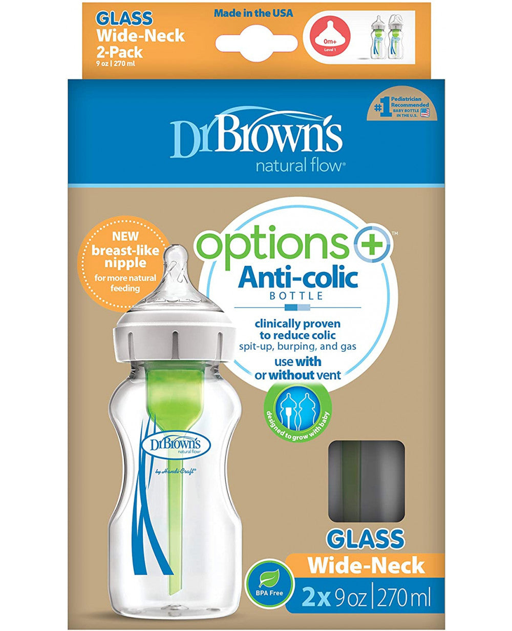 DrBrown's - Op+ Anti-Colic - Baby Bottle Glass - 270ML - Twin Pack