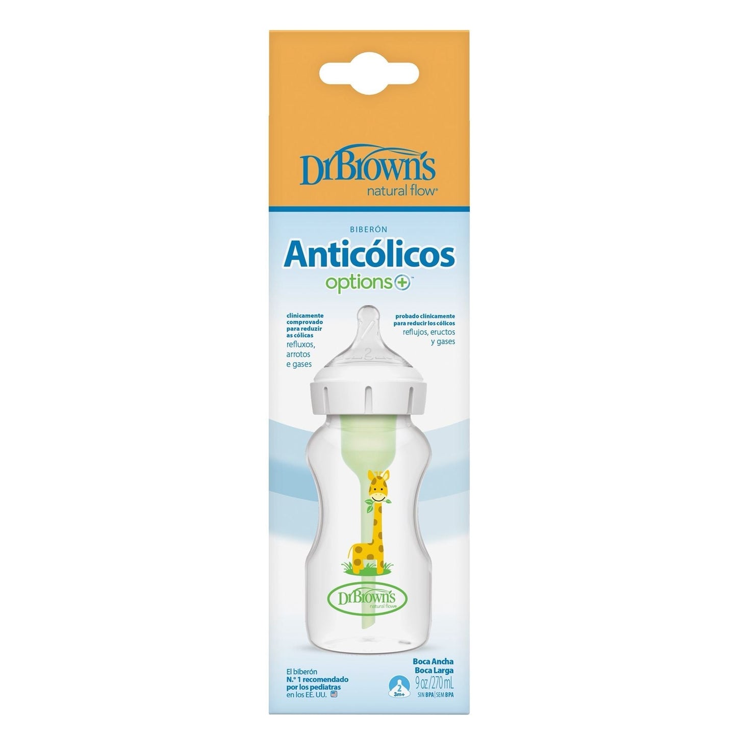 DrBrown's - Wide Neck Anti-Colic Op+ - 270ML - Baby Bottle Giraffe